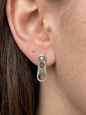 Silver Zipper Decor Earrings Punk Edgy Minimalist Jewelry